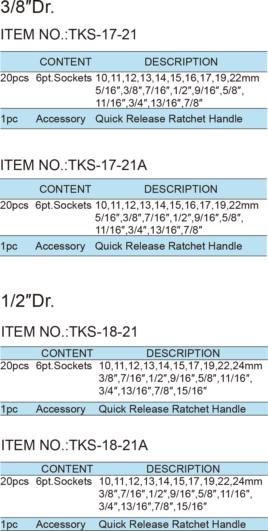 21PCS.3/8″&1/2″ Dr. Socket Wrench Set(图1)