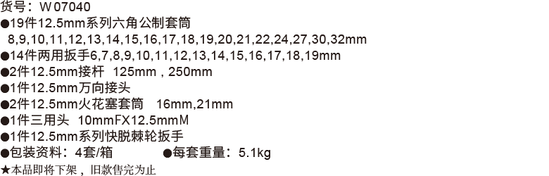 40件12.5mm系列公制套筒组套(图1)